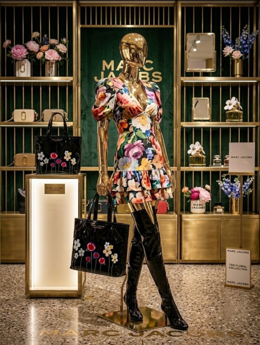 Marc Jacobs Black Patent Tote with Colorful Floral Appliqué